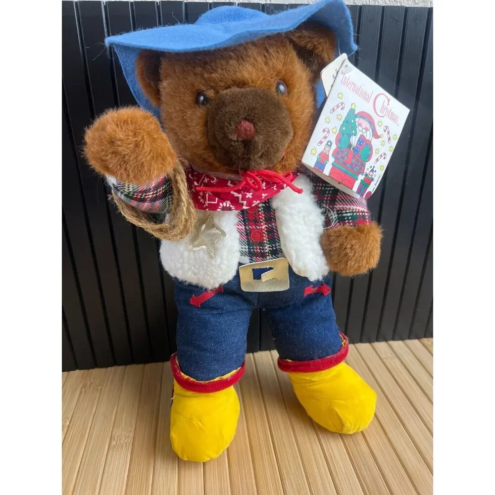 Vintage 1993 Christmas Cowboy Bear Plush Western Holiday Teddy Stuffed Animal